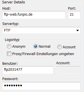 Serveranmeldung Filezilla